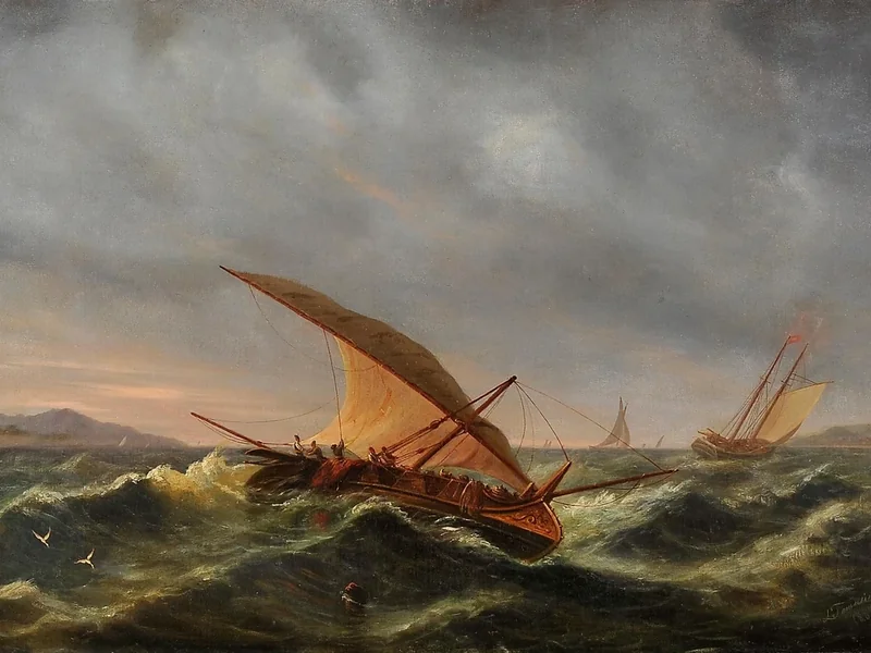1823-Luiz Assencio Tomasini - Paesaggio marino, imbarcazioni sul Tago, 1869
